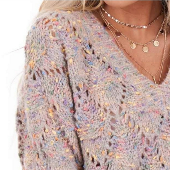 Oversized Open Knit Popcorn Sweater in Pebble - Picture 2 of 3